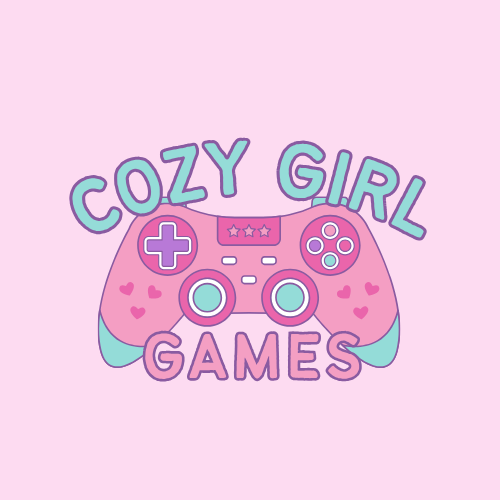 Logo for Cozy Girl Games, with pastel coloured controller